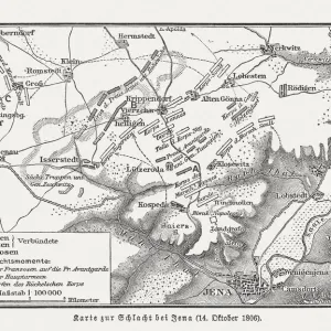 Battle of Jena and Auerstedt Print, Wood Engraving 1897 Battle of Jena and Auerstedt Print, Wood Engraving 1897