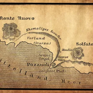 Bay of Baiae, Italy, old map from 1888 Bay of Baiae, Italy, old map from 1888