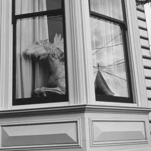 Henri Silberman Print: Bay Window with Horse Statue Henri Silberman Print: Bay Window with Horse Statue