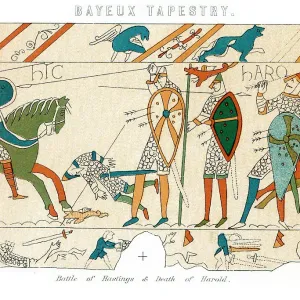 Bayeux Tapestry Print - Battle of Hastings Scene Bayeux Tapestry Print - Battle of Hastings Scene