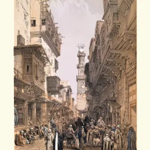 Bazaar of the street leading to the Mosque El Mooristan, Cairo, 19th Century Bazaar of the street leading to the Mosque El Mooristan, Cairo, 19th Century