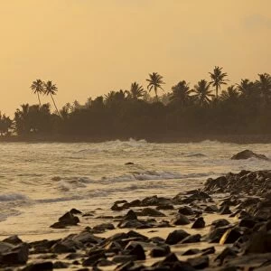 Beach section with swell at dusk, near Galle, Pettigalawatta region, Southern Province, Sri Lanka