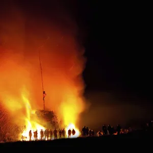 Beacon fire in Schemmerhofen, Baden-Wuerttemberg, Germany, Europe