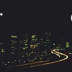 beautiful, buildings, city, cityscape, full moon, landscape, lights, night, nobody