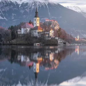 Beautiful Lake Bled in morning time, Slovenia