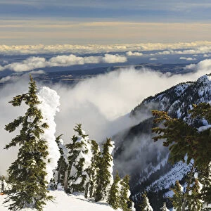 Beautiful landscape with clouds, Mt, Washington Ski Resort bordering Strathcona Provincial Park, Vancouver Island, British Columbia, Canada