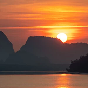Beautiful sunrise view of fisherman village in Phang nga, Thailand