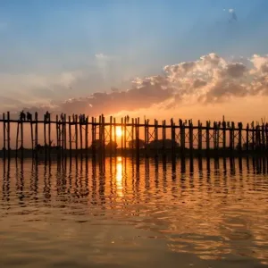 Beautiful sunset atU Bein Bridge, Taungthaman lake, Mandalay, Myanmar