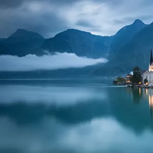 Beautiful View of Hallstatt in the Cloudy Evening