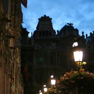 Belgium, Brussels, Grand Place with streetlights