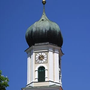 Bell tower of the parish church of St. Peter and Paul, Oberammergau, Bavaria, Germany, Europe
