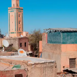 Ben Youssef mosque and cityscape, Marrakech Ben Youssef mosque and cityscape, Marrakech