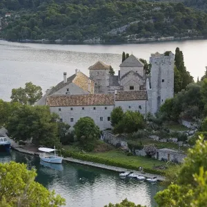 Benedictine monastery on the island of St. Maria in Veliko Jezero, Great Lake, National Park Mljet, Mljet Island, Dubrovnik-Neretva, Dalmatia, Croatia Benedictine monastery on the island of St. Maria in Veliko Jezero, Great Lake, National Park Mljet, Mljet Island, Dubrovnik-Neretva, Dalmatia, Croatia
