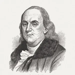 Benjamin Franklin Wood Engraving Print, 1884