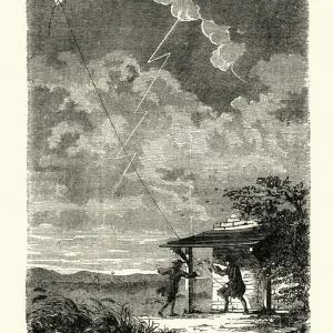 Vintage Print of Benjamin Franklin's Kite Experiment