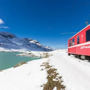 Bernina Express Train Print at Lake Bianco, Switzerland Bernina Express Train Print at Lake Bianco, Switzerland