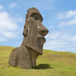 Big Moai Portrait Print in Sunny Day with Blue Sky at Rano Raraku Quarry Big Moai Portrait Print in Sunny Day with Blue Sky at Rano Raraku Quarry