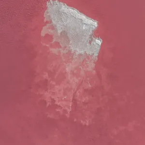 Birds-eye perspective showing a salt island in Laguna Colorada, Bolivia