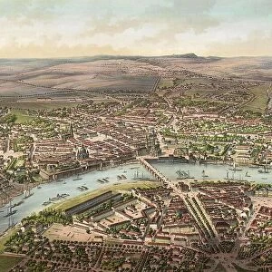 Bird's-eye view of Dresden, c. 1855, Saxony, Germany, Historic, digitally restored reproduction from an 18th or 19th century original