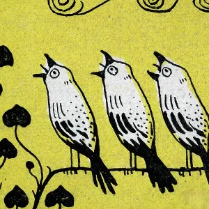 Three birds perching on a branch singing, Jugendstil, German Art Nouveau, 1890s, 19th Century Three birds perching on a branch singing, Jugendstil, German Art Nouveau, 1890s, 19th Century