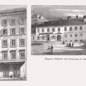 Birthplace and residence of Mozart, Salzburg, Austria, woodcuts, published 1885 Birthplace and residence of Mozart, Salzburg, Austria, woodcuts, published 1885