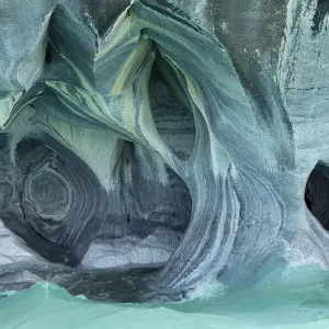 Bizarre rock formations of the marble caves, Cuevas de Marmol, Lago General Carrera Bizarre rock formations of the marble caves, Cuevas de Marmol, Lago General Carrera