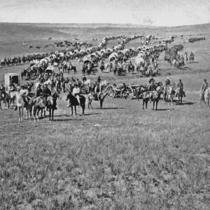 Black Hills Expedition Print: Covered Wagons and Riders on Horseback Black Hills Expedition Print: Covered Wagons and Riders on Horseback
