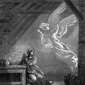 Black and white depiction of the Annunciation