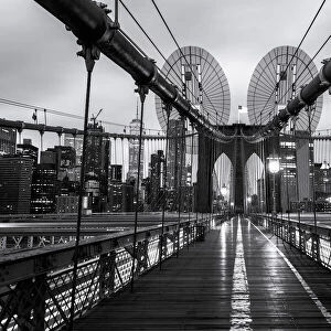 Black and White, Footbridge, Brooklyn Bridge, Lower Manhattan, New York City, New York