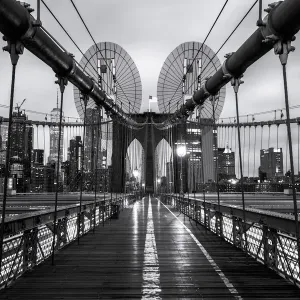 Black and White, Footbridge, Brooklyn Bridge, Lower Manhattan, New York City, New York Black and White, Footbridge, Brooklyn Bridge, Lower Manhattan, New York City, New York