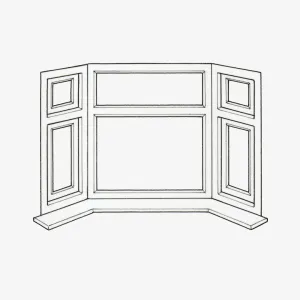 Black and white illustration of bay window