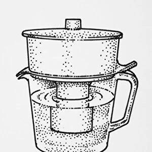 Black and white illustration of household water purifier