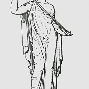 Black and white illustration of Roman virgin goddess Vesta