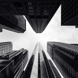 Black and White, Looking Up, Hyatt Center, Chicago, Illinois, America Black and White, Looking Up, Hyatt Center, Chicago, Illinois, America