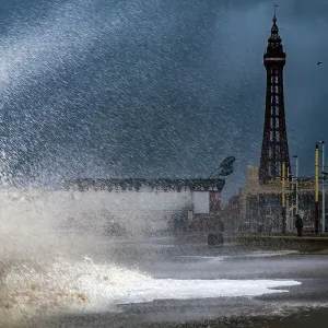 Blackpool Tower with massive waves Blackpool Tower with massive waves