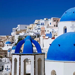 Blue dome of church in Oia village, Santorini