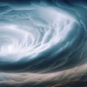 Blue hole in sky surrounded by cumulus clouds