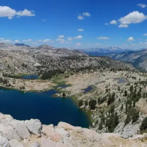 Blue lake in the granite barrens of the High Sierra Blue lake in the granite barrens of the High Sierra
