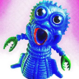 Blue Monster on Pink Background Blue Monster on Pink Background