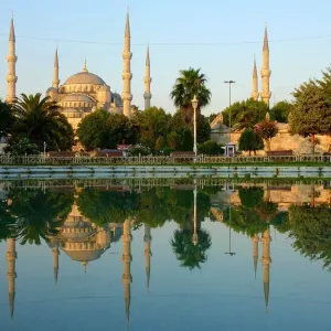 The blue mosque and its reflection, Istanbul The blue mosque and its reflection, Istanbul