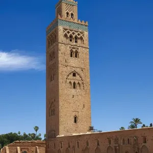 blue sky, building, cloudless, good weather, historic, islamic, marrakech, marrakesh-tensift-el