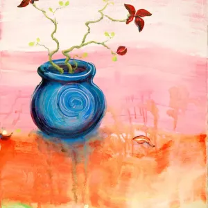Blue Vase with Red Lilies Print