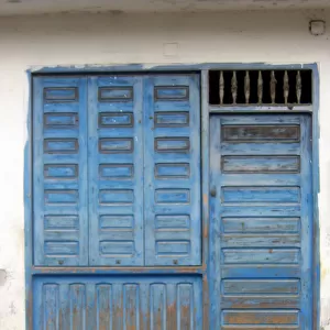 Blue wooden doorway, Essaouira, Morocco