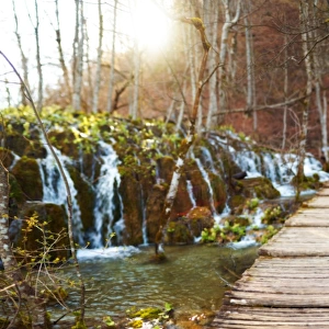 Boardwalk lined with waterfalls, Plitvice Lakes