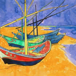 Boats on the Beach of Les-Saintes-Maries, 1888. Artist: Vincent van Gogh Boats on the Beach of Les-Saintes-Maries, 1888. Artist: Vincent van Gogh