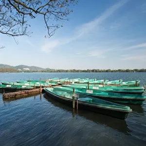 Boats docked on the West Lake, Hangzhou