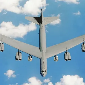 Boeing B52H Stratofortress plane in flight Boeing B52H Stratofortress plane in flight