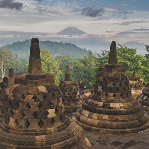 Borobudur with Mt Merapi