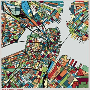 Boston city art illustration map