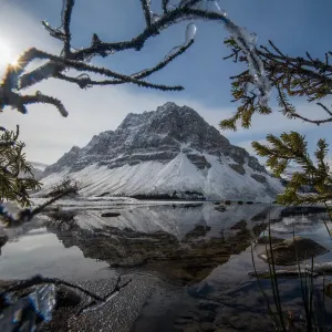 BOW LAKE with crowfoot mountain reflection BOW LAKE with crowfoot mountain reflection